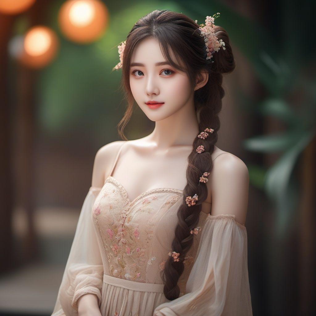 RAW photo, highest quality, (masterpiece:1.2), (High detail RAW color photo professional close-up photo), (photo realism:1.37), (highest quality), (best shadow), (best illustration), ultra high resolution, (highly detailed CG unified 8K wallpapers), physics-based rendering, 8k, UHD, anatomically correct, textured skin, ccurate, super detail,(aegyo sal), (ulzzang-6500-v1.1:0.3),1girl,solo,(full body:1.44),extremely detailed hair, Perfect face shape, Perfect mouth shape, beautiful detailed girl, smile, extremely detailed eyes and face, Perfect Fingers,(fair face:1.2),(low twintails:1.45), (Moderate breast:1.2),skinny,(Slim thighs:1.2),elegant_dress,(arms behind back:1.35),(guzhen:1.38),(depth of field:1.35),, <lora:EMS-26581-EMS:0.6>, <lora:EMS-21302-EMS:0.4>