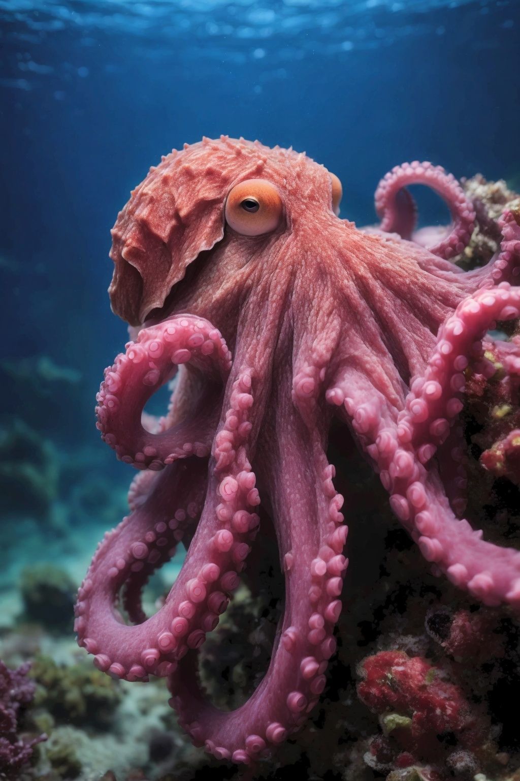 Octopus,teeth,blurry_foreground,monster,blurry_background,zhangyu,tentacles,open_mouth,no_humans,sharp_teeth,depth_of_field,blurry,8k,photo_(medium)