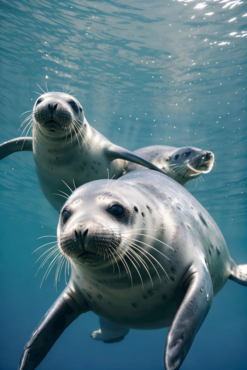 A Group of Seals Swimming in the Sea - Professional Photography

A captivating scene unfolds as a group of seals gracefully glide through the vibrant, azure waters. This stunning moment captured by a professional photographer perfectly portrays the beauty and elegance of these marine creatures in their natural habitat.

The photograph showcases the underwater world with superb clarity and detail, as the seals swim effortlessly, their sleek bodies moving in perfect synchronization. The photographer's expertise in capturing fast-paced action is evident as each seal's every movement is frozen in time, showcasing their agility and grace.

The crystal-clear water acts as a magnificent canvas, reflecting the vibrant hues of the surrounding marine life. Rays of sunlight penetrate the water's surface, casting a mesmerizing glow and illuminating the seals' sleek fur as they glide through the depths.

The photographer's skilled composition highlights the seals' playful nature and unity as they swim in a tight formation. The mesmerizing patterns created by their synchronized movements create an eye-catching visual spectacle. The convergence of their paths creates a focal point, drawing the viewer's attention to the impressive display of teamwork and camaraderie.

The vivid colors and impressive level of detail in this photograph transport the viewer to an underwater paradise. The seals' sleek bodies, glistening eyes, and the water droplets cascading off their fur are captured with microscopic precision.

This professional photograph captures the essence of the seals' natural habitat, immersing the viewer in the beauty and tranquility of the sea. The photographer's mastery of lighting and composition elevates the image to a masterpiece, invoking a sense of wonder and appreciation for these magnificent creatures.

Whether displayed on a gallery wall or featured in a wildlife magazine, this professional photograph of a group of seals swimming in the sea showcases the talent and passion of the photographer, serving as a testament to the beauty and wonders of the natural world.