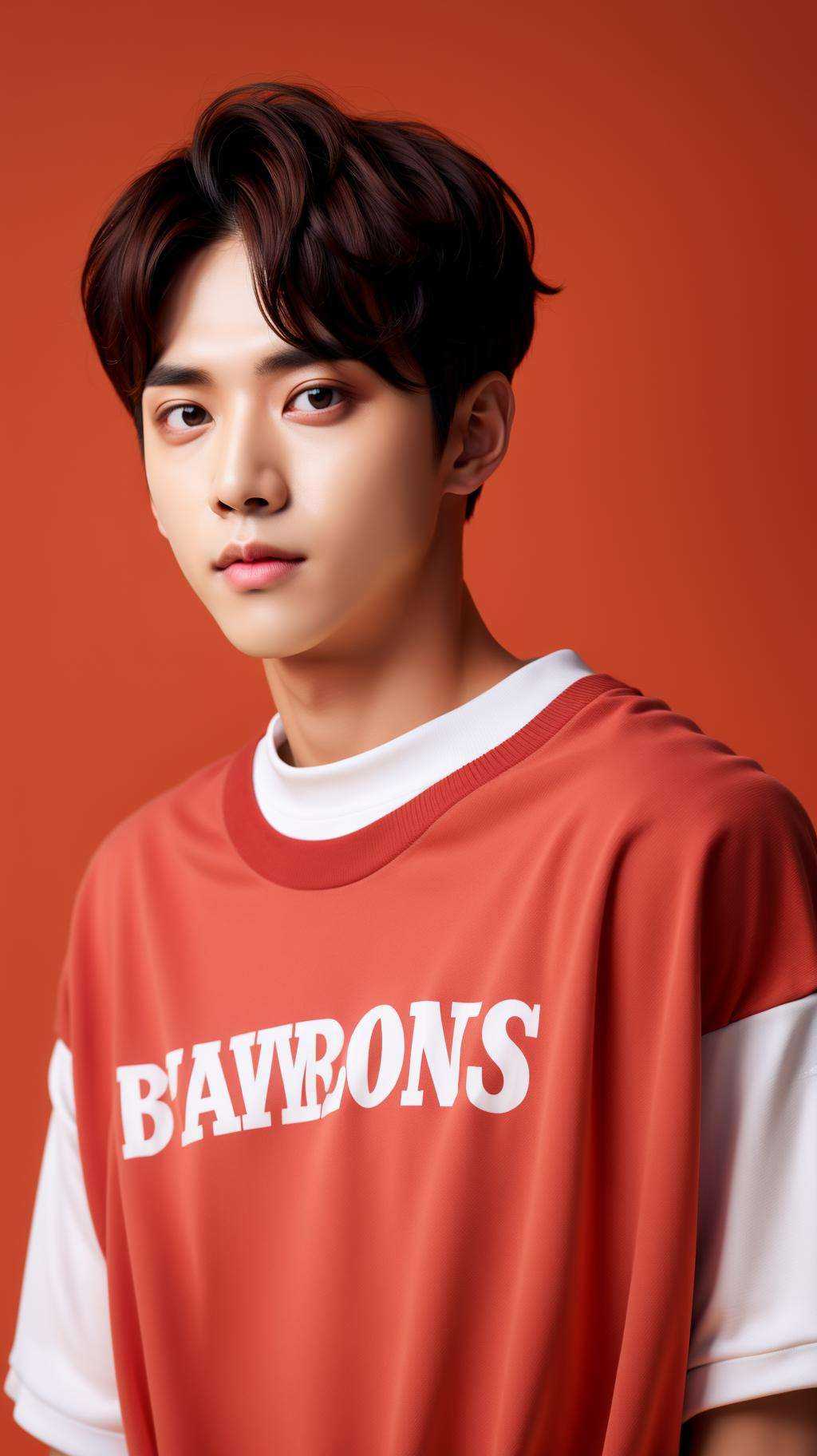 1boy,red background,<lora:卡努:0.9>,basketball clothes,