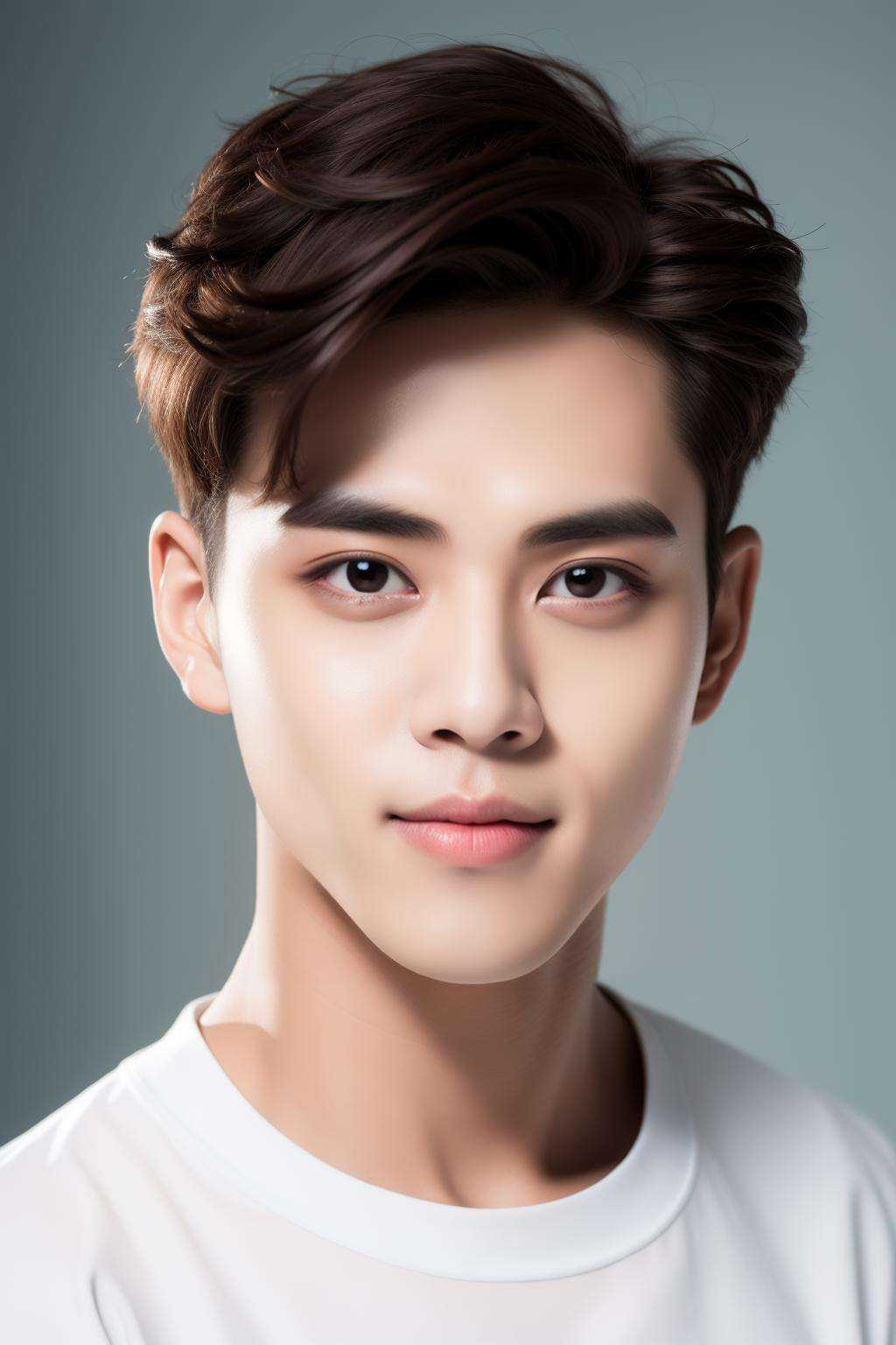 <lora:无双_Incomparable:0.8>,sun,solo,male focus,1boy,looking at viewer,brown hair,realistic,smile,shirt,black eyes,white shirt,blurry background,blurry,closed mouth,portrait,short hair,lips,(upper body:1.2),