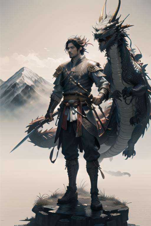 a man,  bring sword,  (a dragon on Tensor.Art