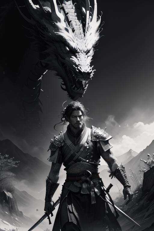a man,  bring sword,  (a dragon) on Tensor.Art