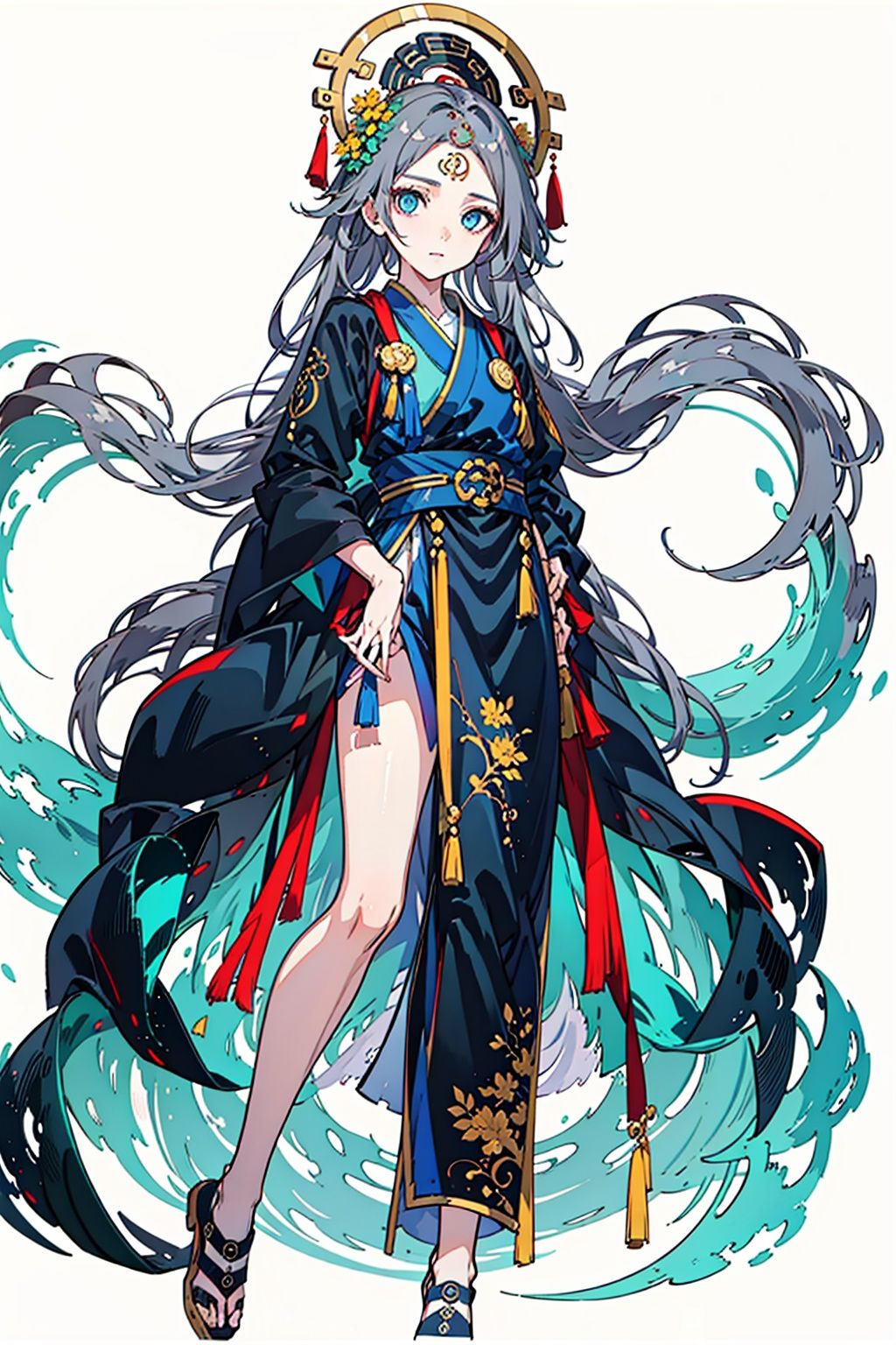(masterpiece:1.3), (the best quality:1.2), (super fine illustrations:1.2), (Masterpiece), high quality, high detail,((white background:1.2)), looking at viewer, (SOLO:1.4),outline,,simple background,  fu hua, fu hua/fushengxianren, grey_hair, blue_eyes, hair_ornament, centre parting bangs, ponytail, taoist robes, chinese_clothes
,fu hua/fushengxianren