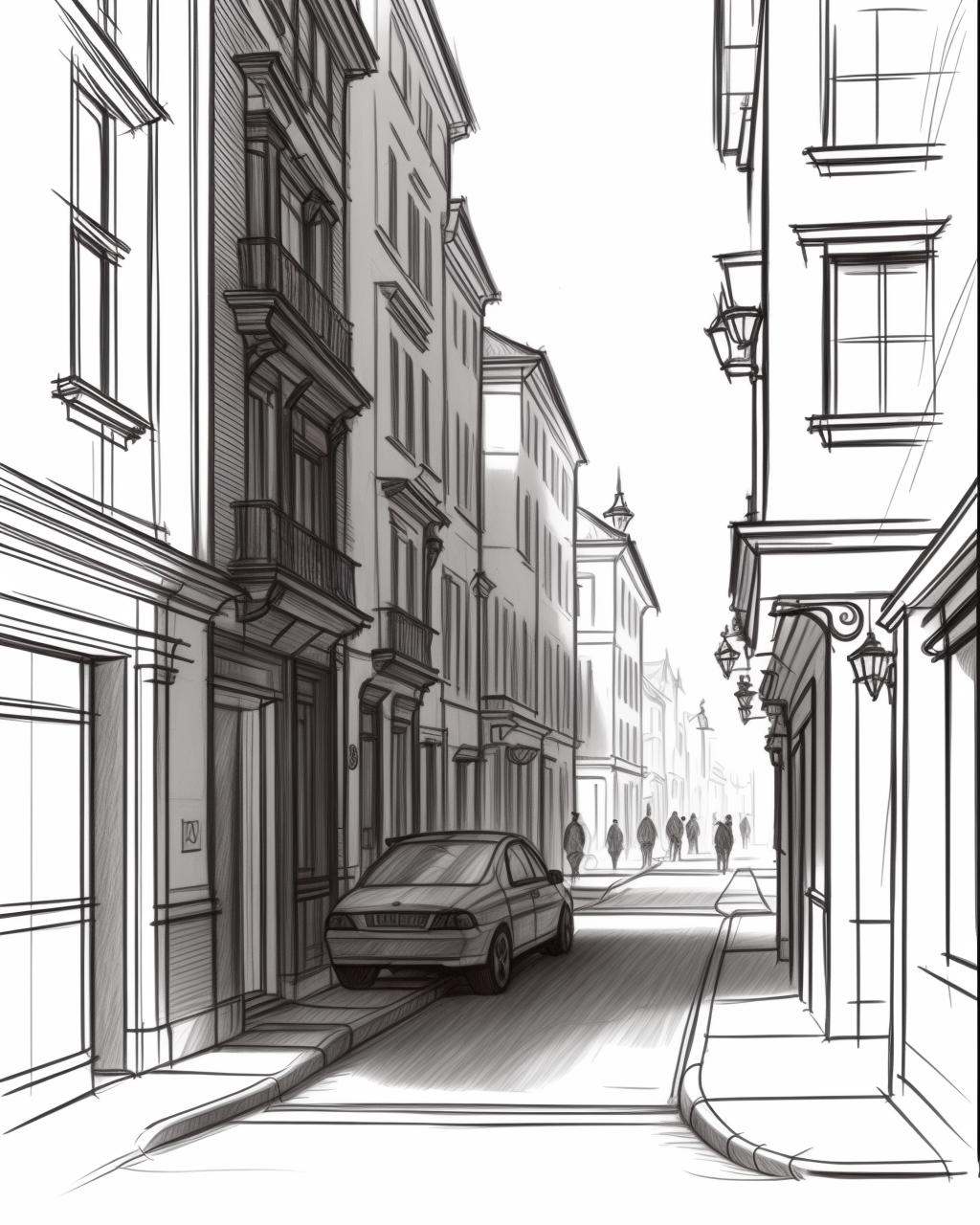 pencil sketch of a street on Tensor.Art