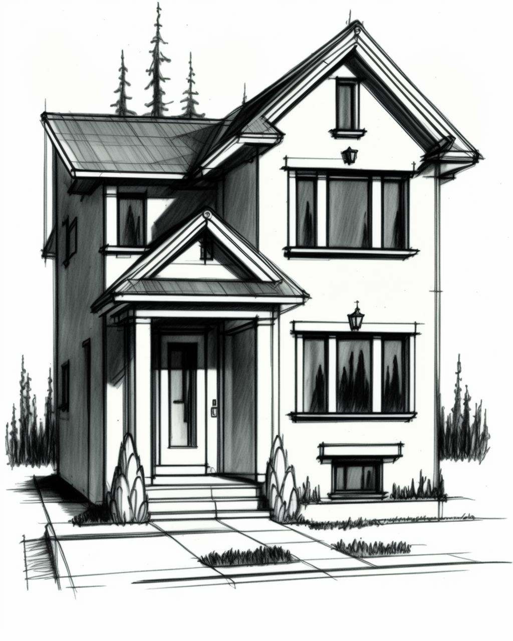 pencil sketch of a house on Tensor.Art
