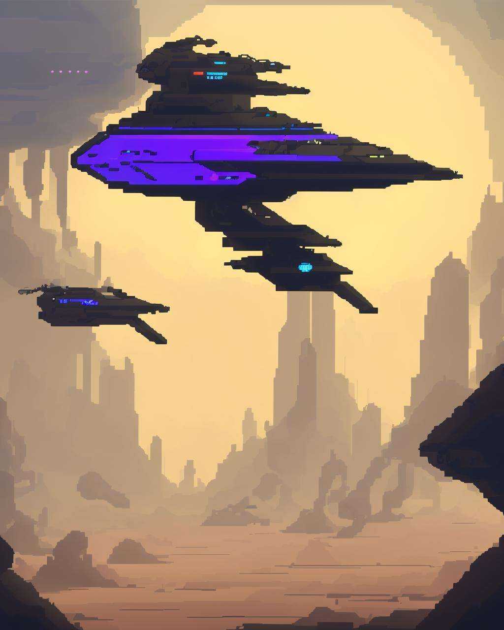a sci - fiction scene with a spaceship and a spaceship ,  pixel art on Tensor.Art