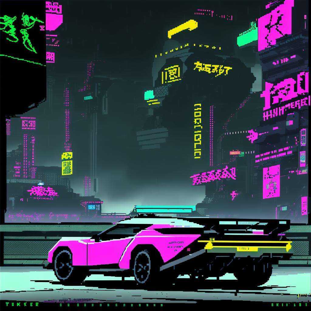 Concept car from Cyberpunk 2077 videogame in pixel art style ,  reflections,  rain on Tensor.Art