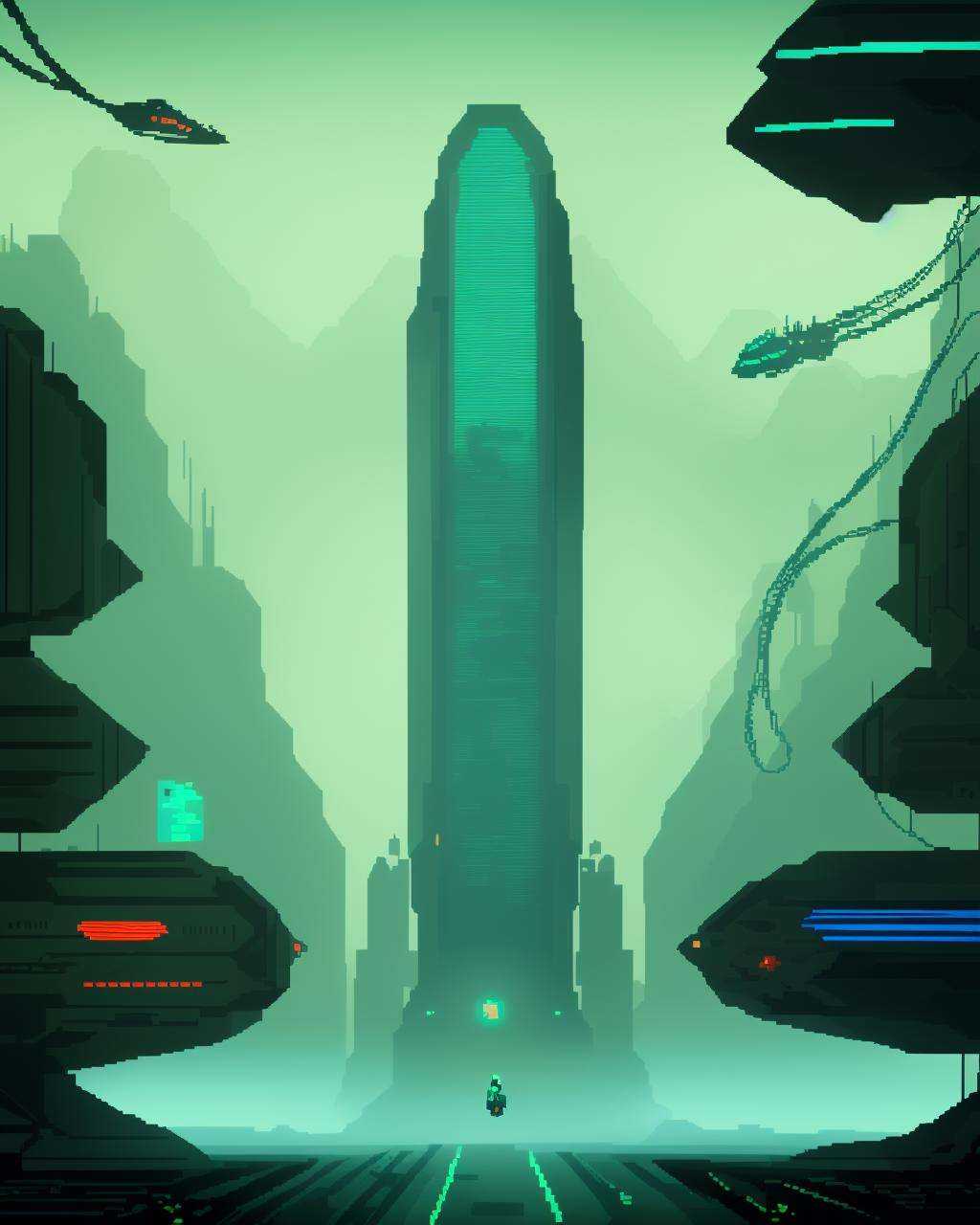 -A tense sci-fi movie scene set on a desolate planet,  featuring towering alien architecture,  flickering neon lights on T...