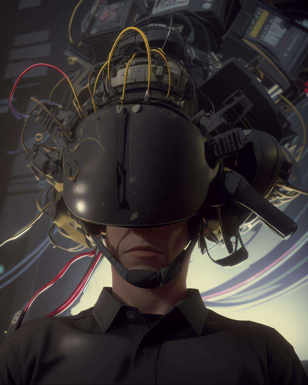 a man wearing a helmet with a bunch of wires on it on Tensor.Art
