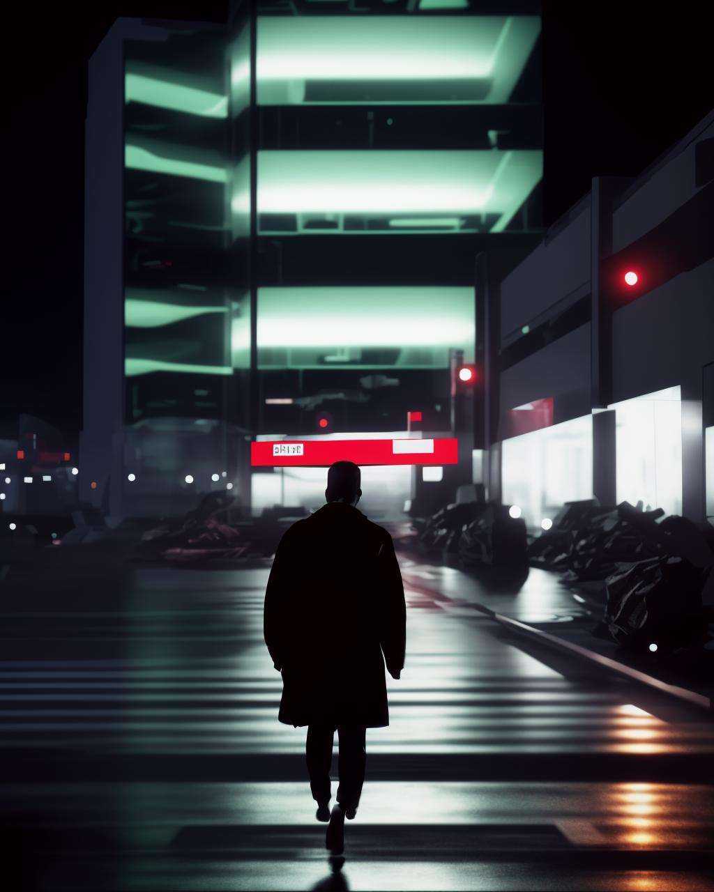 a person walking down a street at night on Tensor.Art