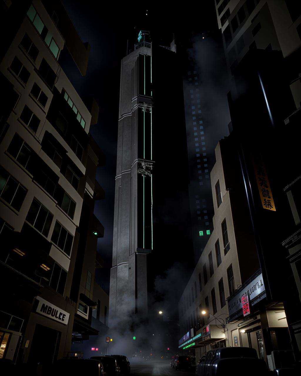 a city street at night with a clock tower in the background ,  high quality,  high textured on Tensor.Art