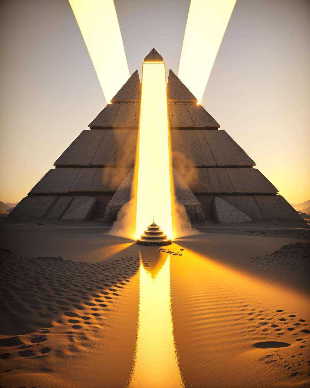 a man standing in front of a pyramid with a light beam ,  Beeple,  cinema 4 d on Tensor.Art