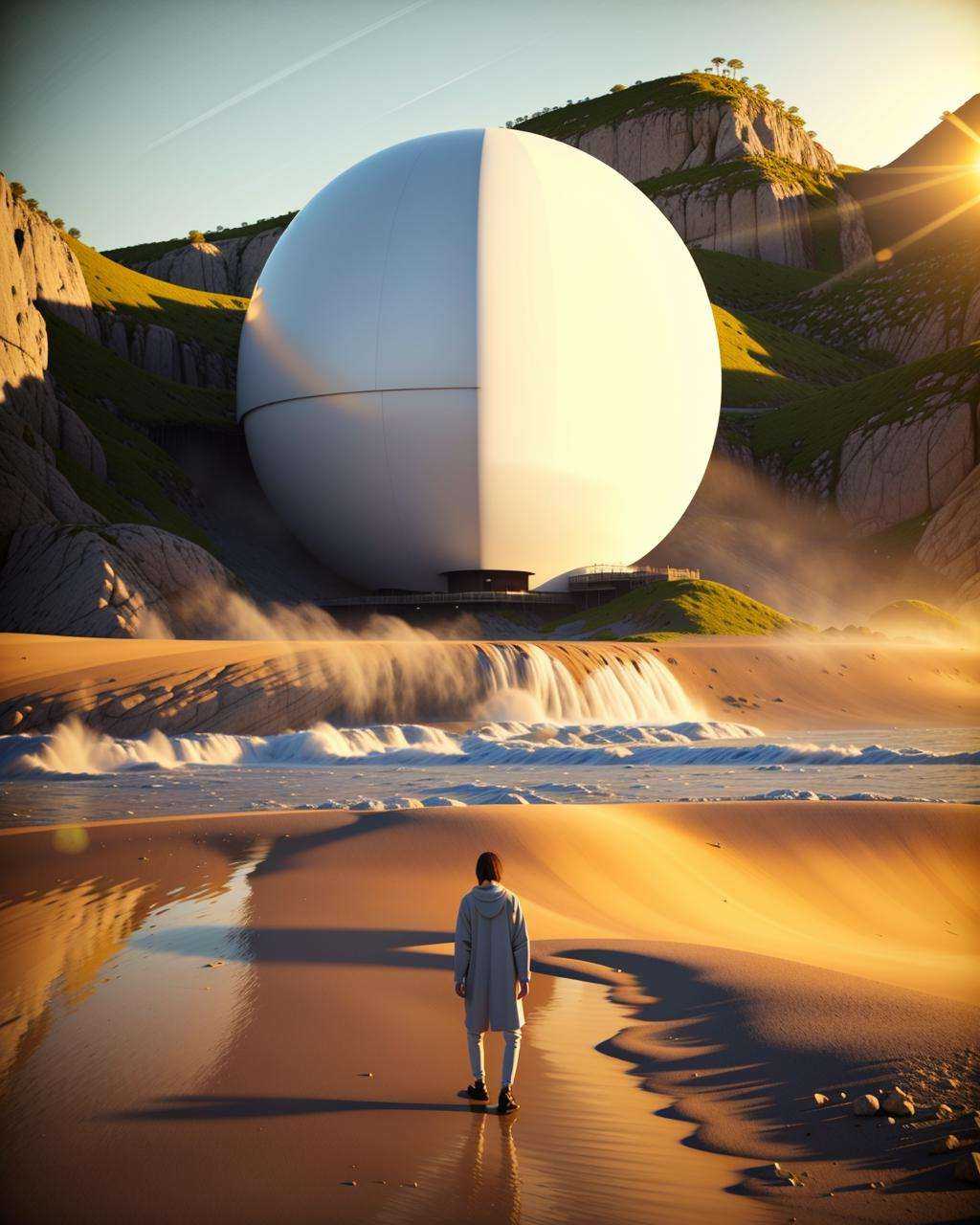 a man and a horse walking on a beach ,  Beeple,  cinema 4 d on Tensor.Art