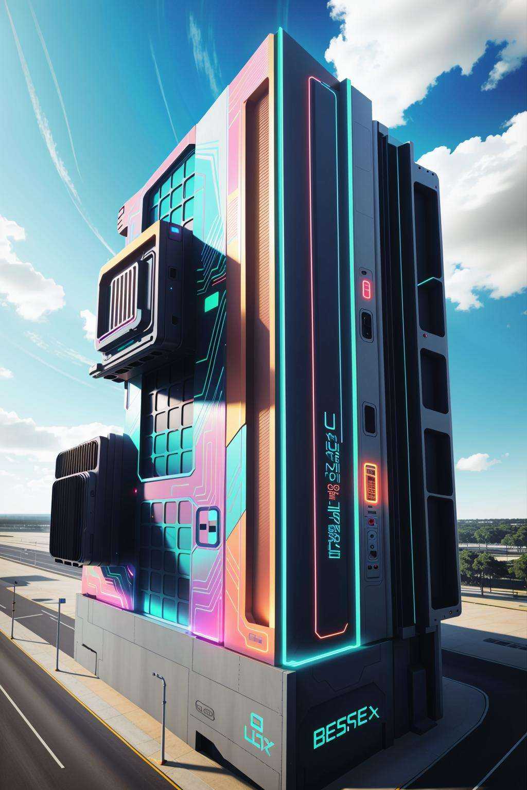 a building with graffiti on the side of it ,  Beeple,  cinema 4 d on Tensor.Art