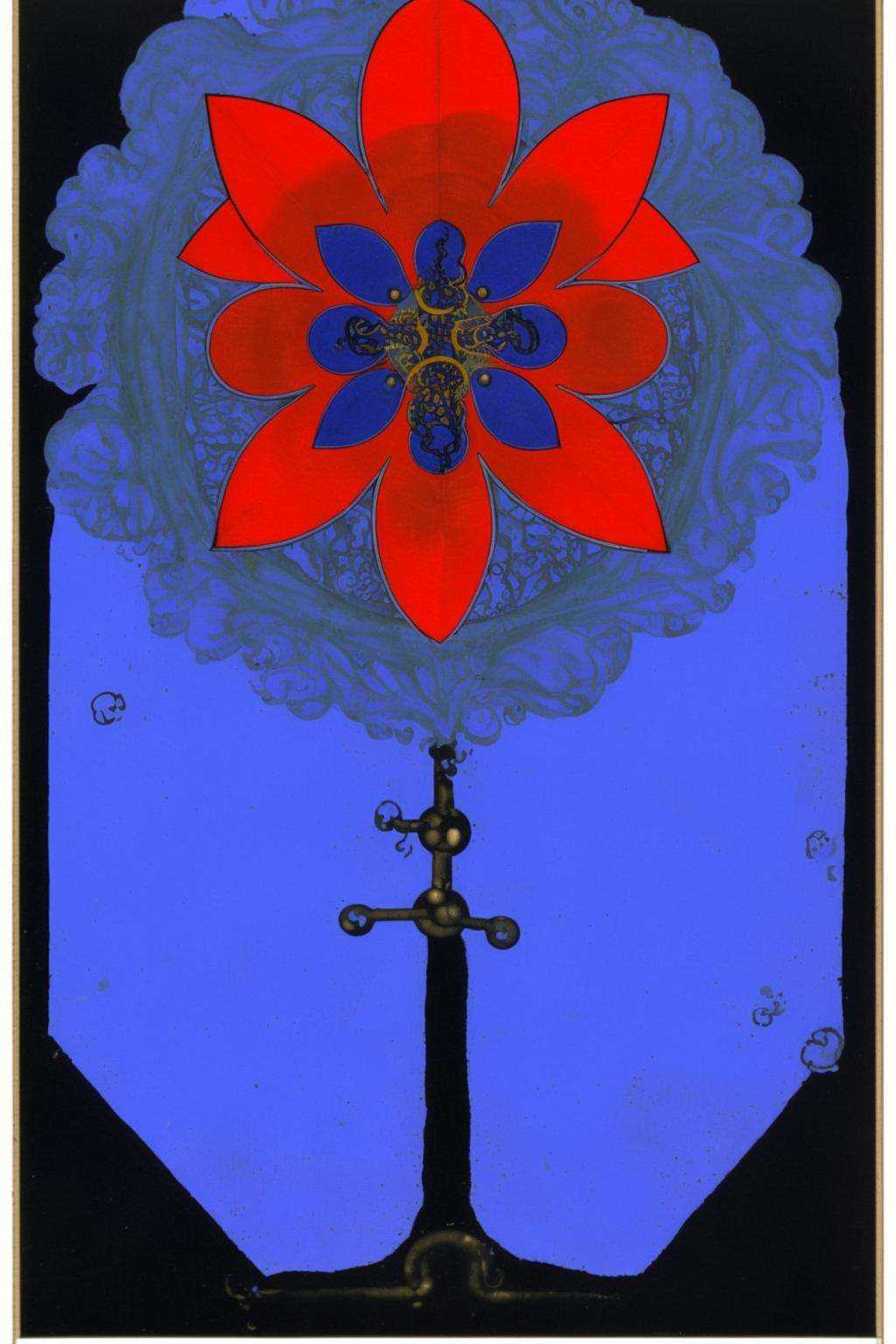 a blue and red flower on a blue background ,  solo,  looking at viewer on Tensor.Art