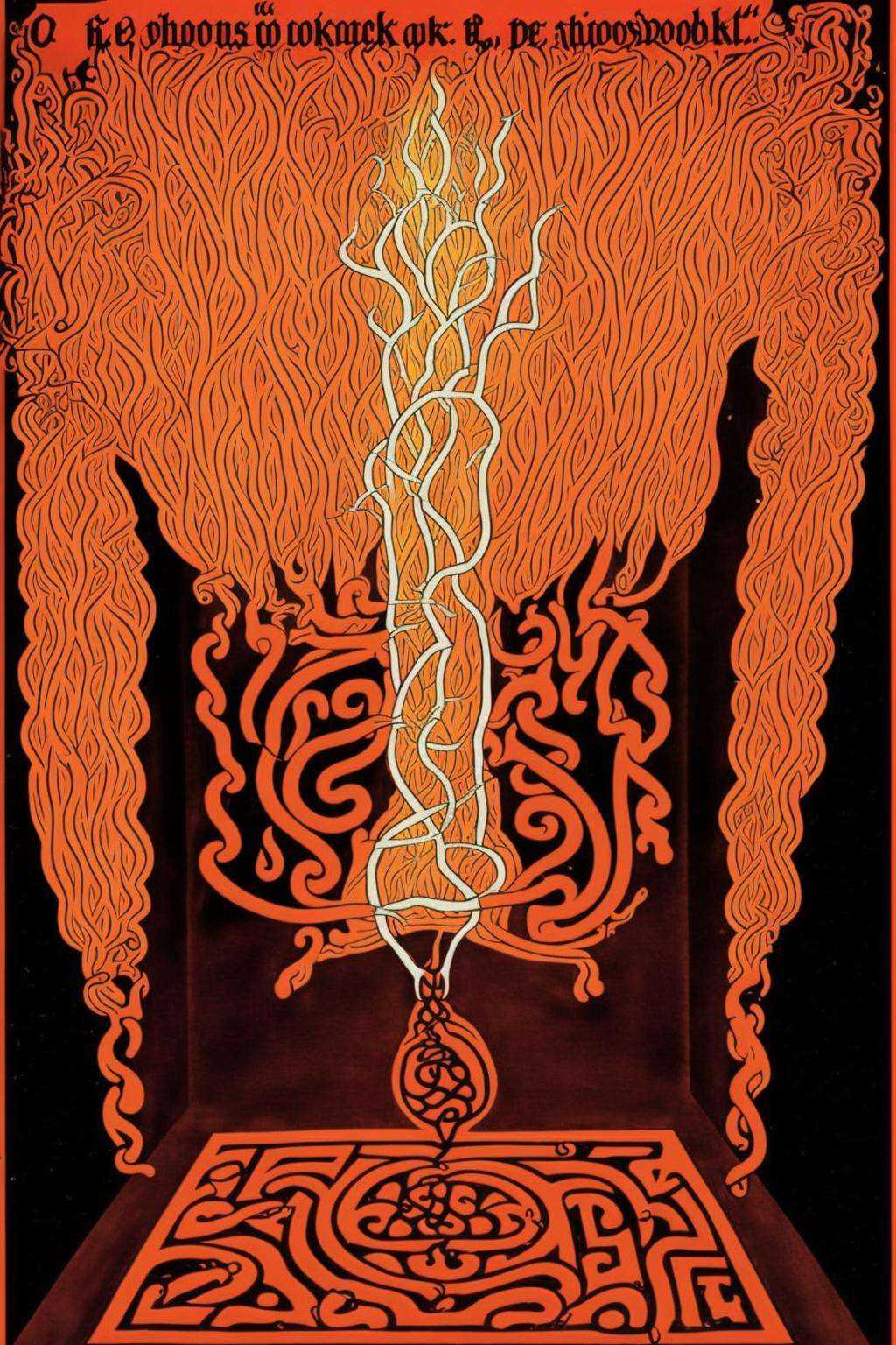 a painting of a tree with a flame coming out of it ,  solo,  weapon on Tensor.Art