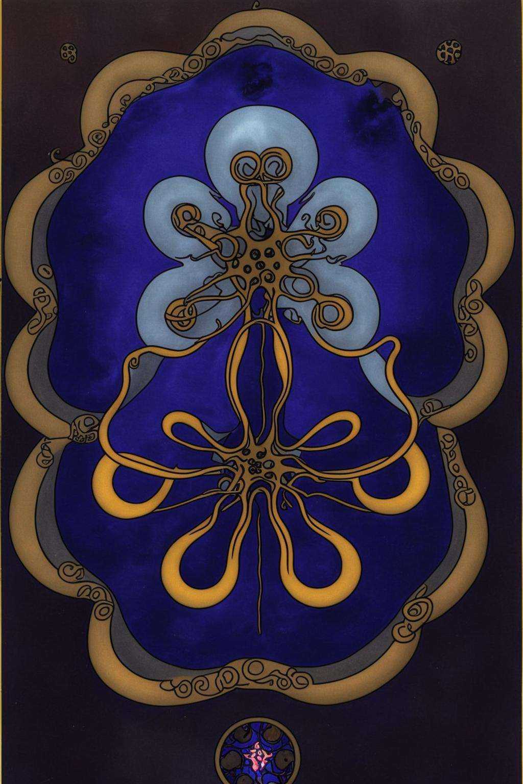 a painting of a blue octopus with a star above it ,  solo,  looking at viewer on Tensor.Art