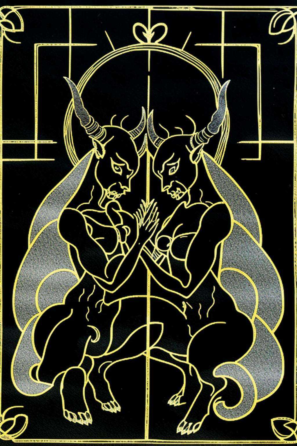 a drawing of a demon with arrows in his hands ,  simple background,  tail on Tensor.Art
