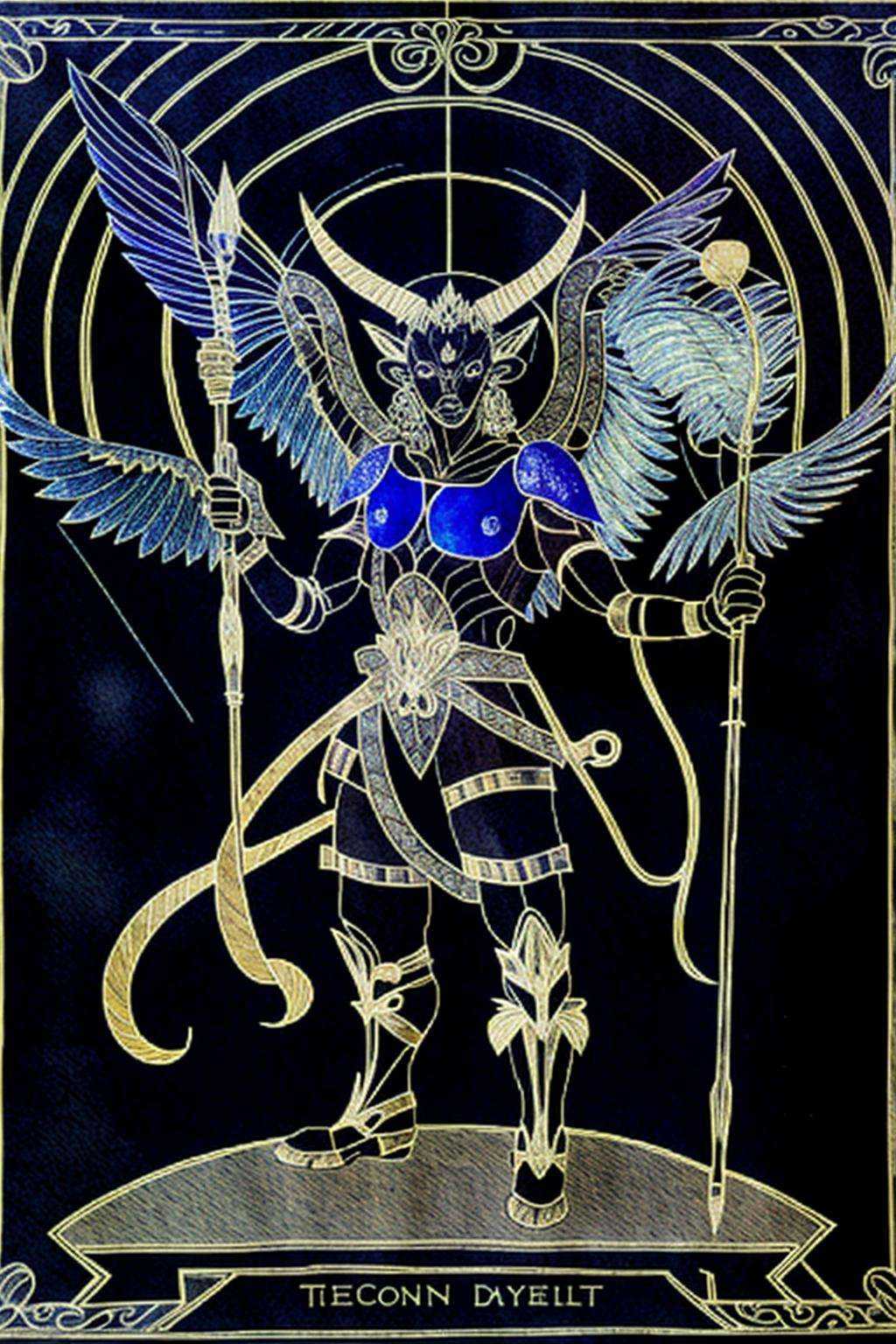 a drawing of a demon holding a staff ,  solo,  1boy on Tensor.Art