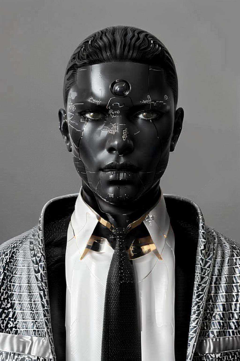 a man with a gray shirt and a tie _ 3d_portrait ,  c4d ,  render on Tensor.Art