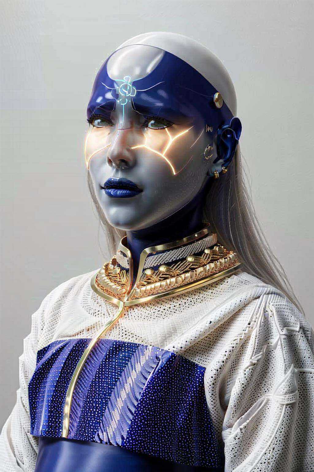 a woman wearing a white and gold outfit _ 3d_portrait ,  c4d ,  render on Tensor.Art