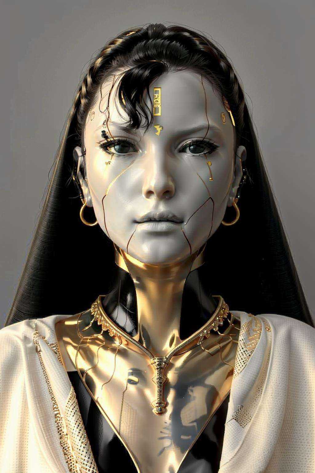 a woman with a necklace and earrings on _ 3d_portrait ,  c4d ,  render on Tensor.Art