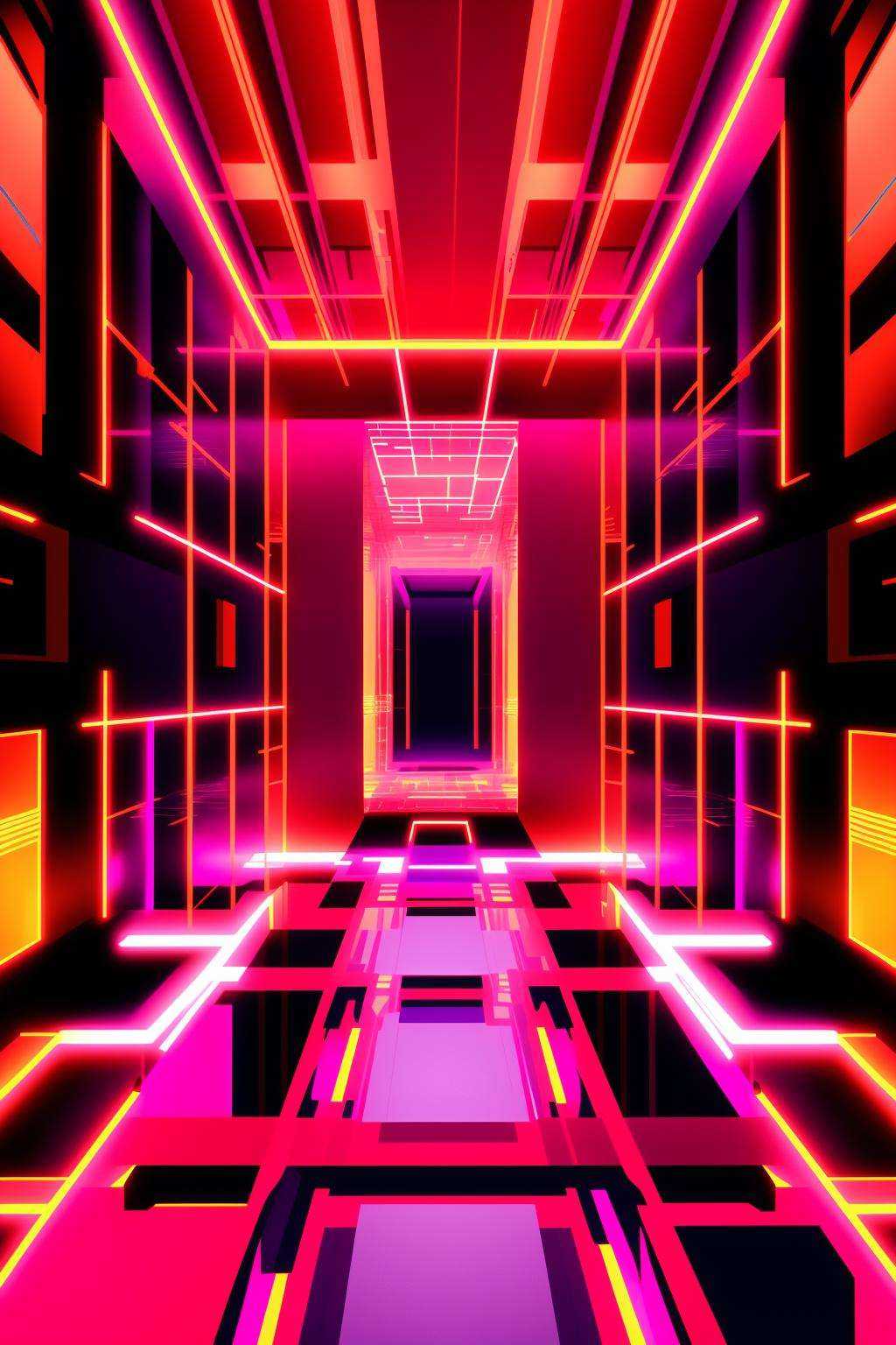 a futuristic looking room with red and black lights ,  no humans,  building on Tensor.Art