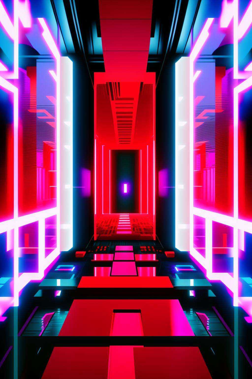 a futuristic looking room with red and black lights ,  no humans,  building on Tensor.Art