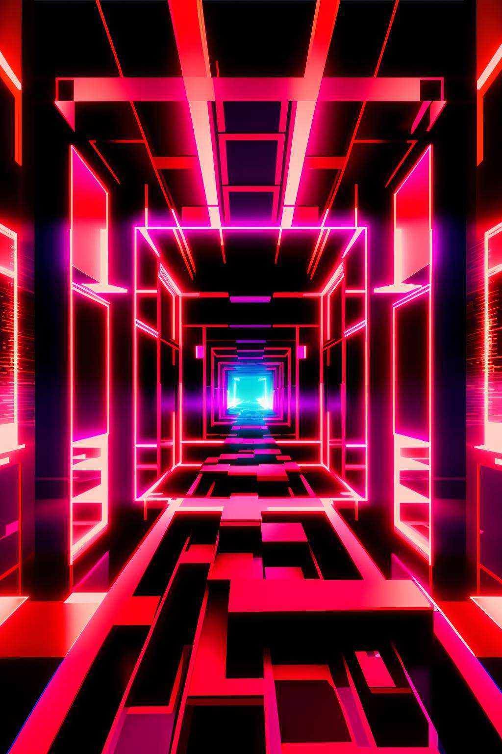 a futuristic looking room with red and black lights ,  no humans,  building on Tensor.Art