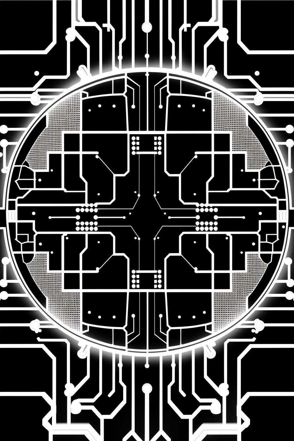 a computer circuit board with many circles and dots ,  white background,  monochrome on Tensor.Art