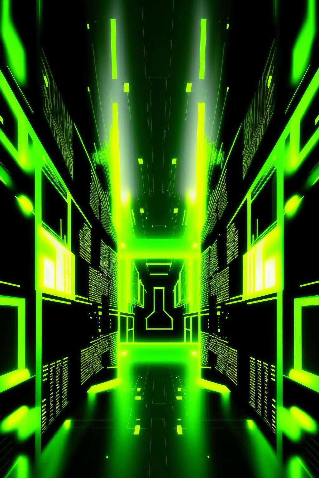 a green and black background with a large number of lights ,  solo,  looking at viewer on Tensor.Art
