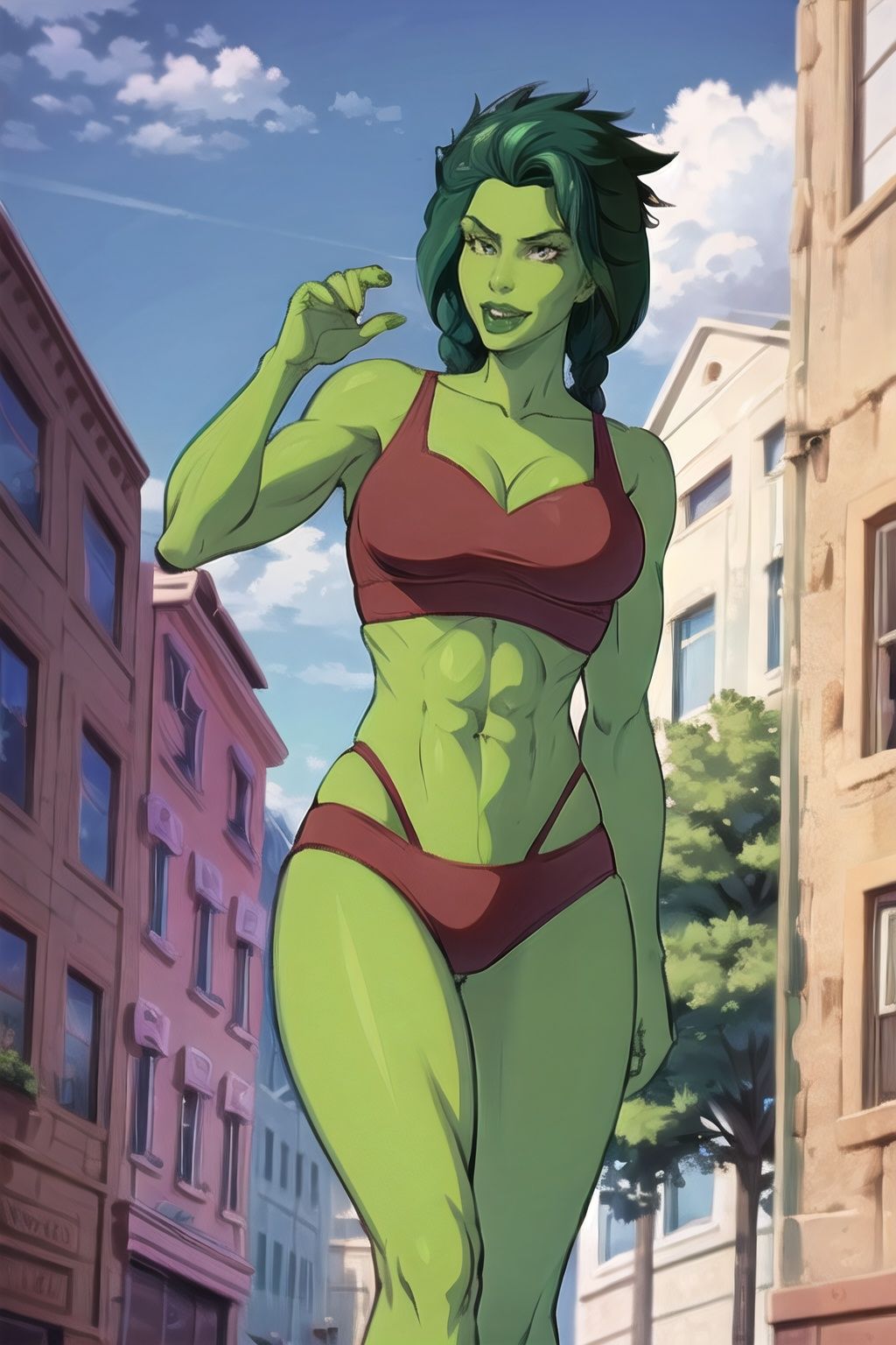 shehulk_redtop,  long_hair,  colored_skin on Tensor.Art
