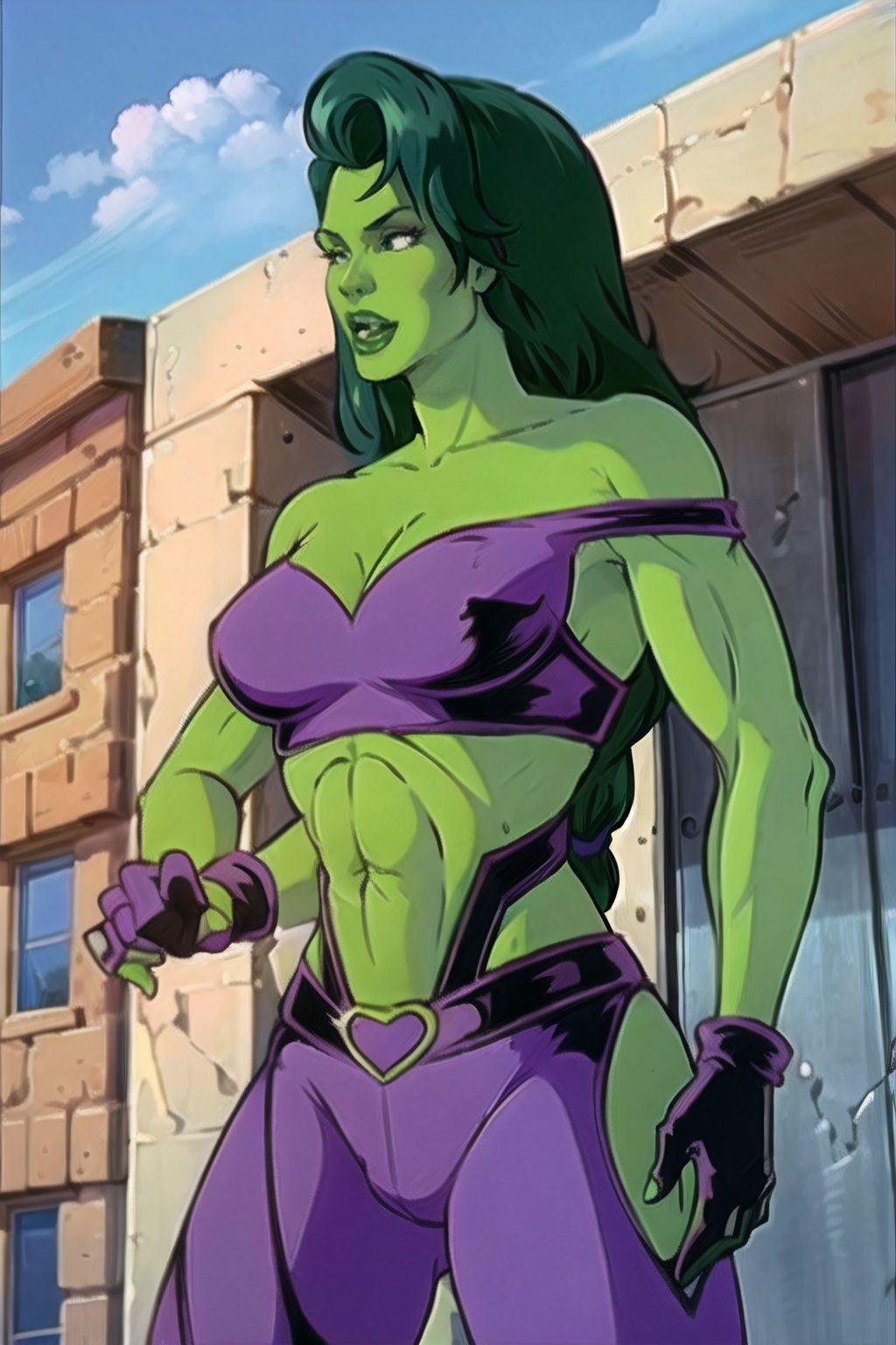 shehulk_bluearmor,  long_hair,  green_hair on Tensor.Art