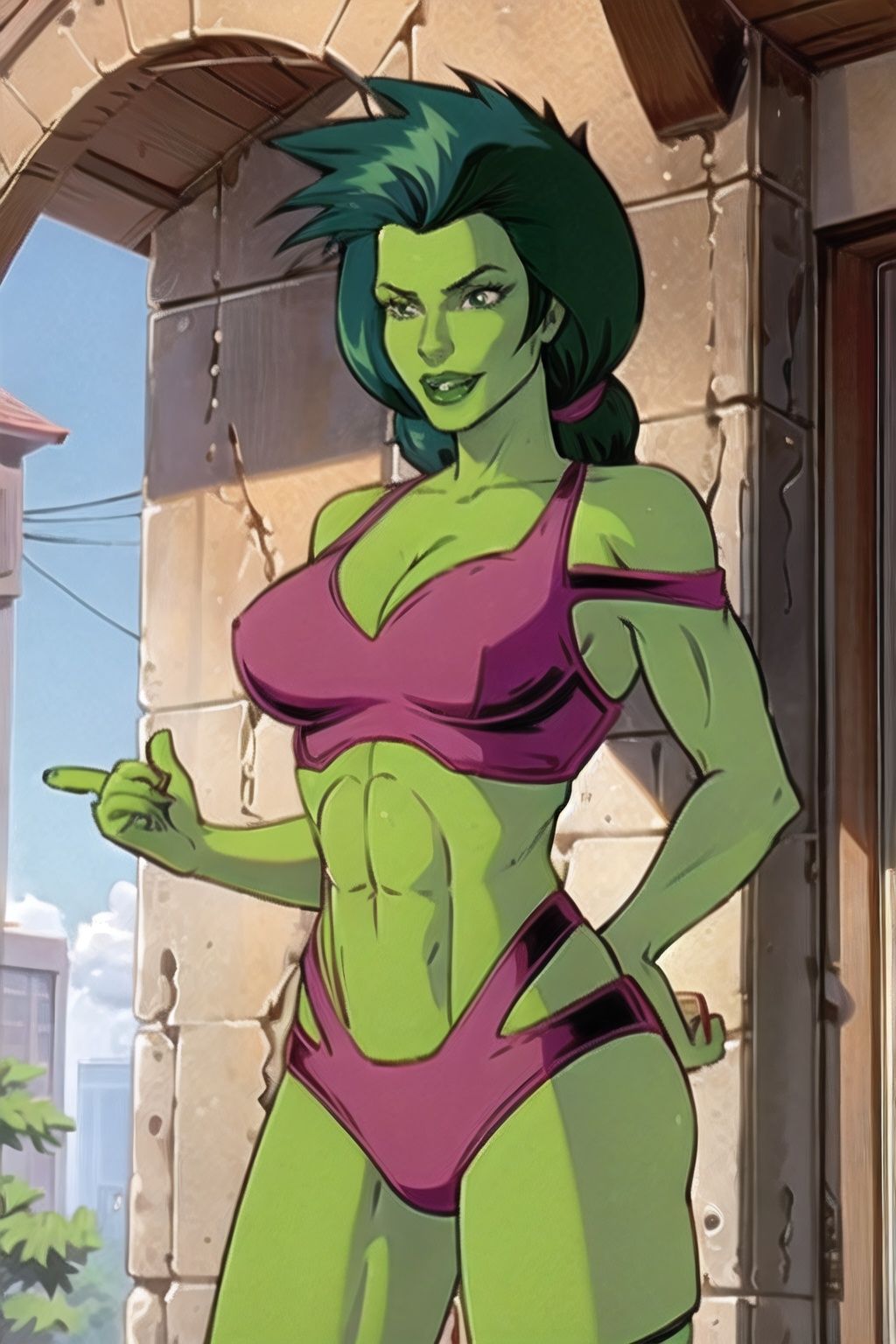shehulk_redtop,  long_hair,  colored_skin on Tensor.Art