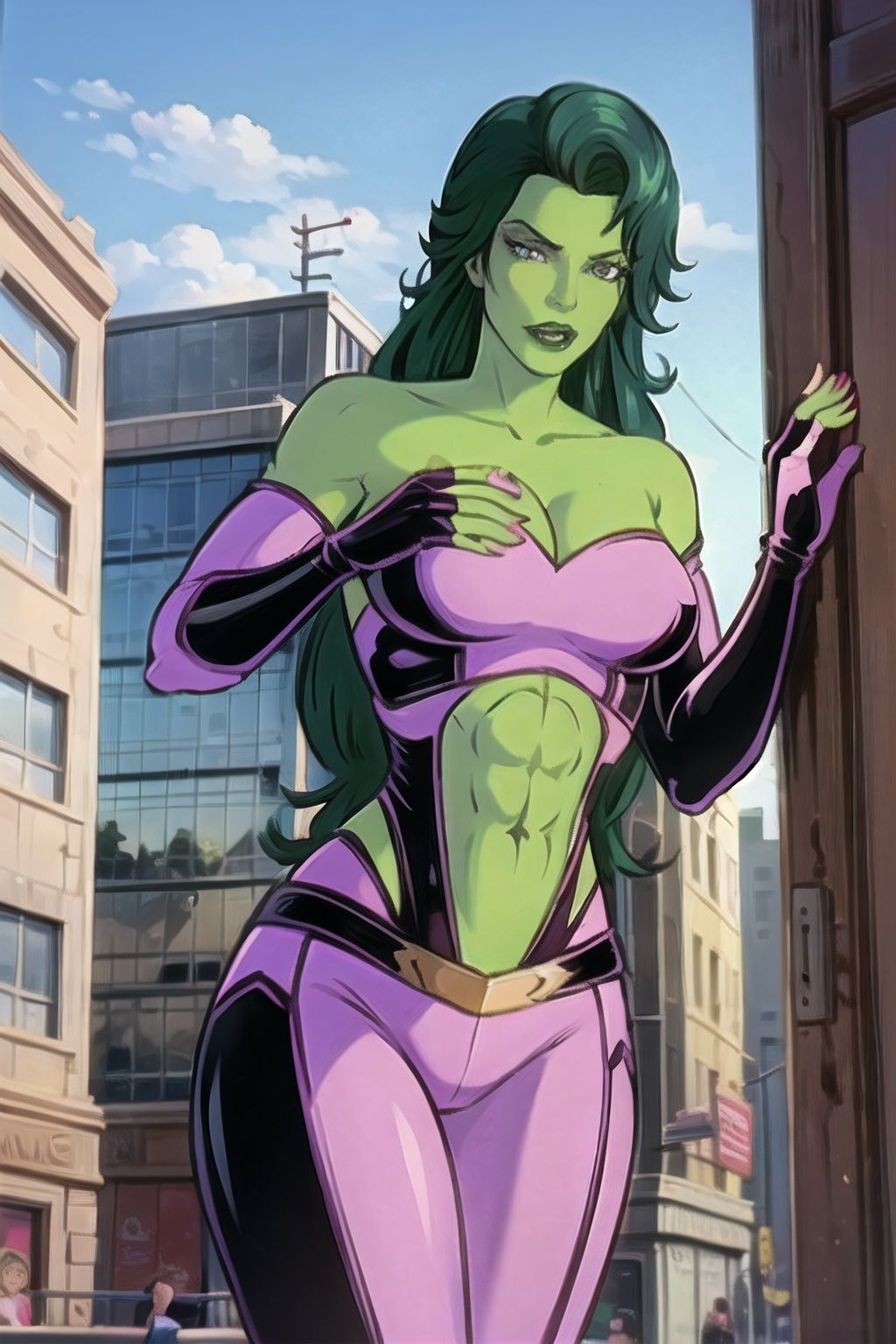 shehulk_bluearmor,  long_hair,  green_hair on Tensor.Art