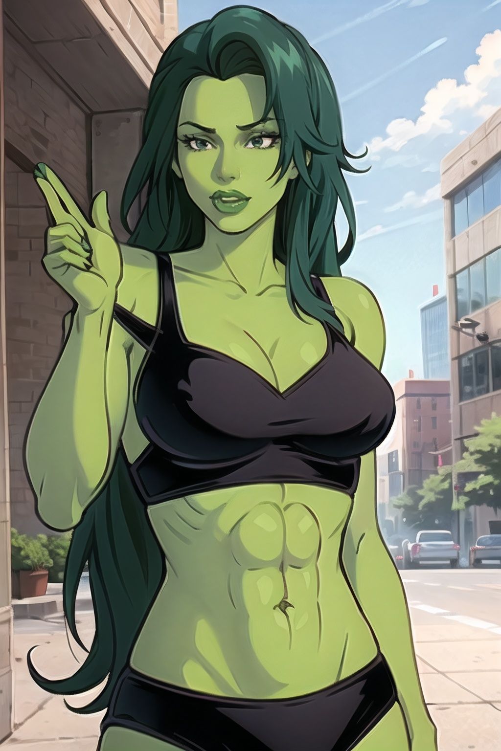 shehulk_blacktop,  long_hair,  green_hair on Tensor.Art