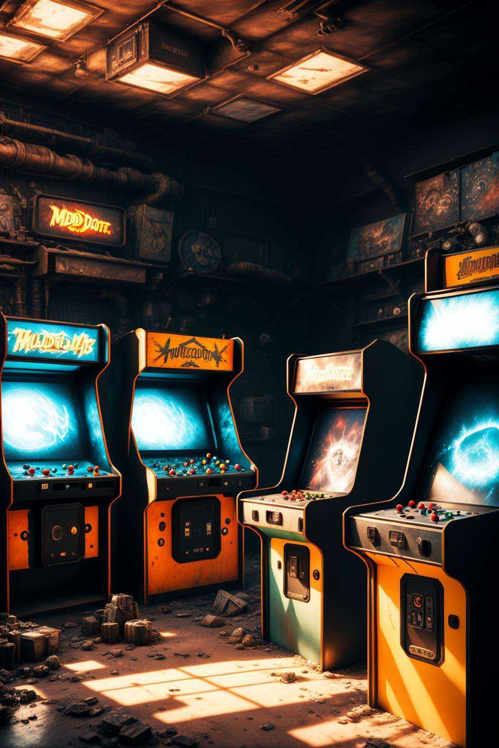 post-apocalyptic_play_zone ,  a room with several machines,  Filip Hodas on Tensor.Art