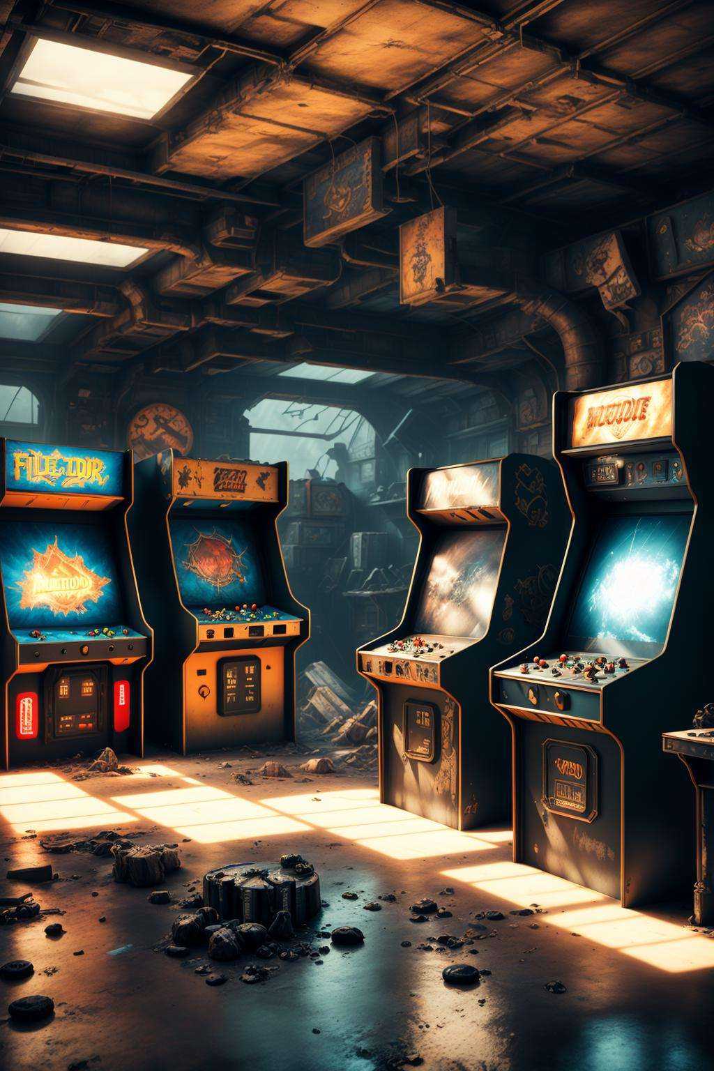 post-apocalyptic_play_zone ,  a room with several machines,  Filip Hodas on Tensor.Art