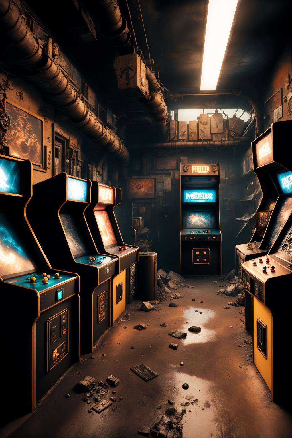 post-apocalyptic_play_zone ,  a room with several machines,  Filip Hodas on Tensor.Art