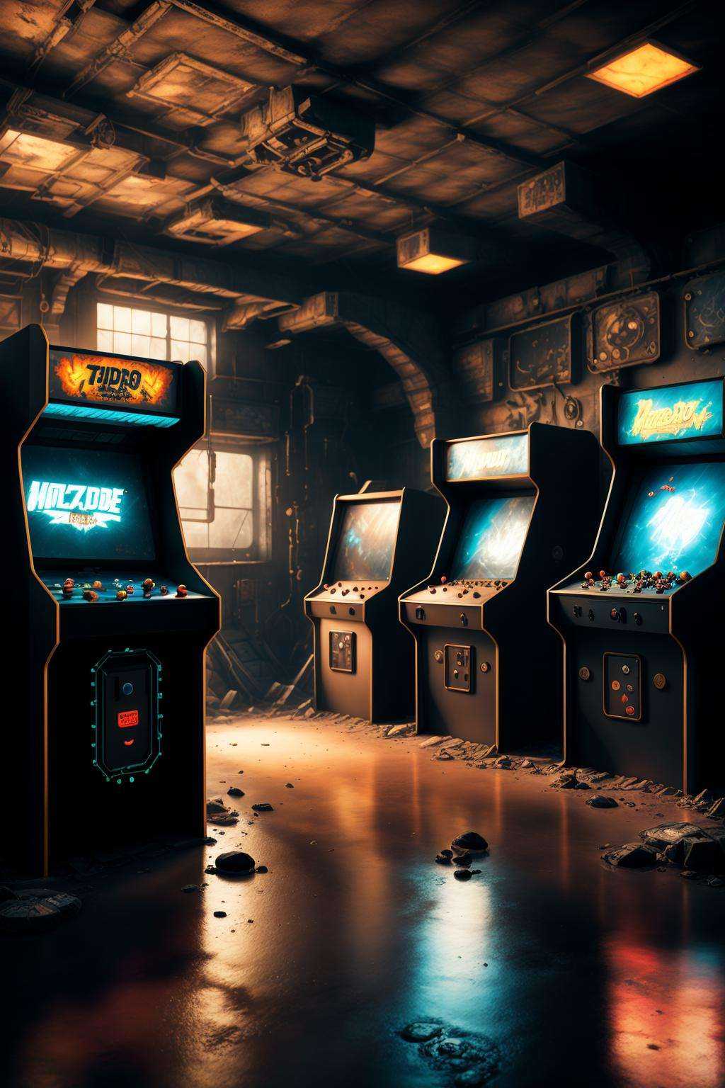 post-apocalyptic_play_zone ,  a room with several machines,  Filip Hodas on Tensor.Art