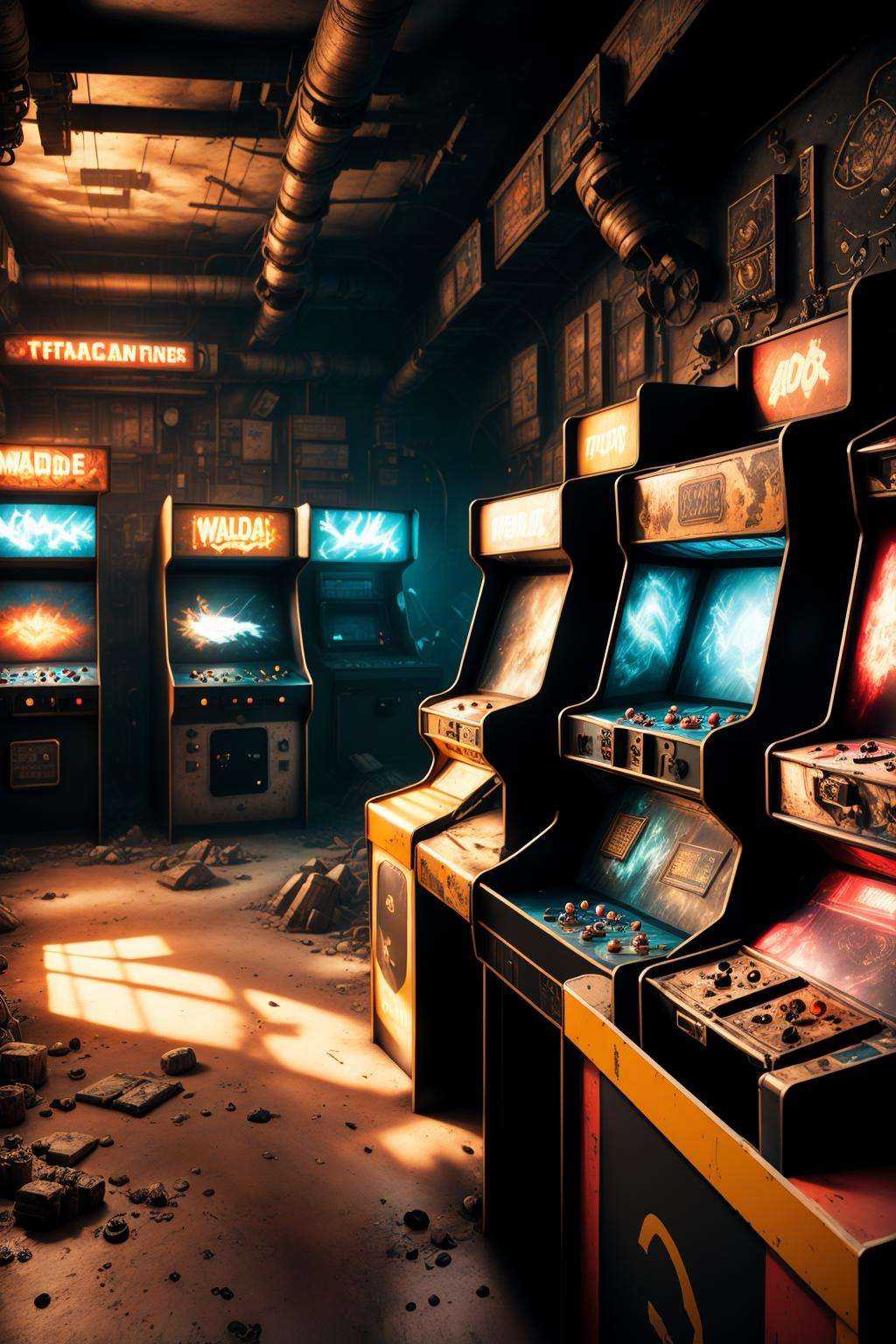 post-apocalyptic_play_zone ,  a room with several machines,  Filip Hodas on Tensor.Art