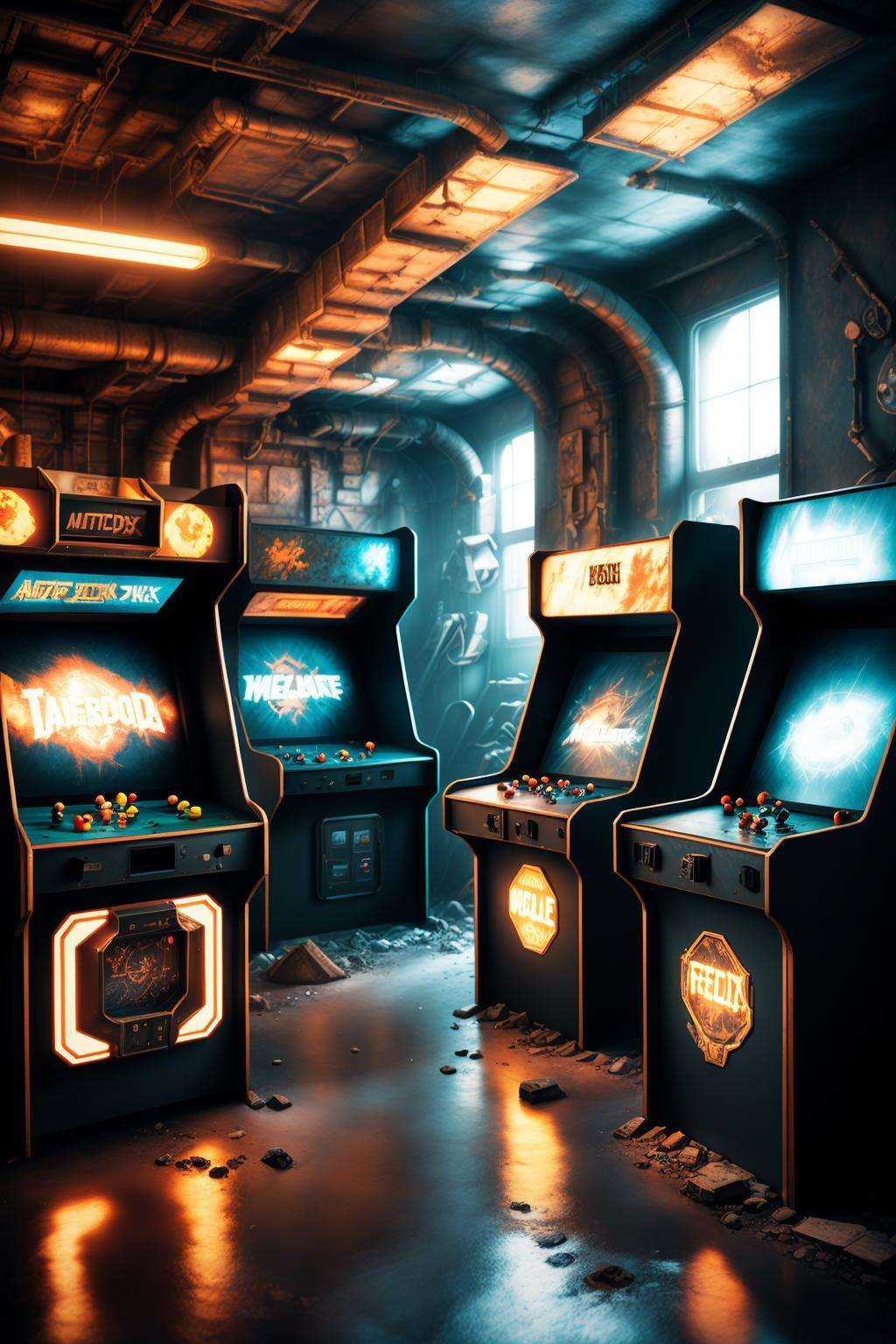 post-apocalyptic_play_zone ,  a room with several machines,  Filip Hodas on Tensor.Art