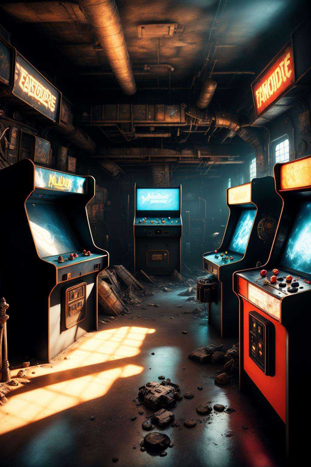 post-apocalyptic_play_zone ,  a room with several machines,  Filip Hodas on Tensor.Art