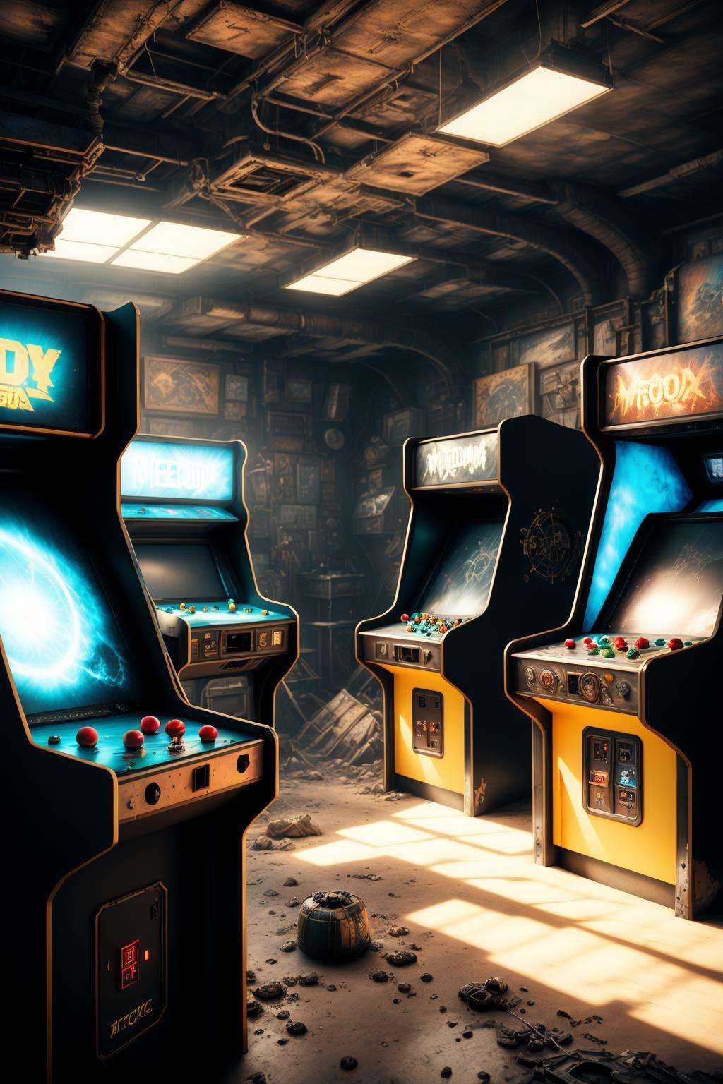 post-apocalyptic_play_zone ,  a room with several machines,  Filip Hodas on Tensor.Art