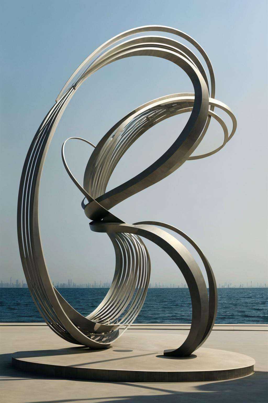 Sculpture: A kinetic metal structure,  twisting and turning with the wind,  evoking a sense of perpetual motion and change...