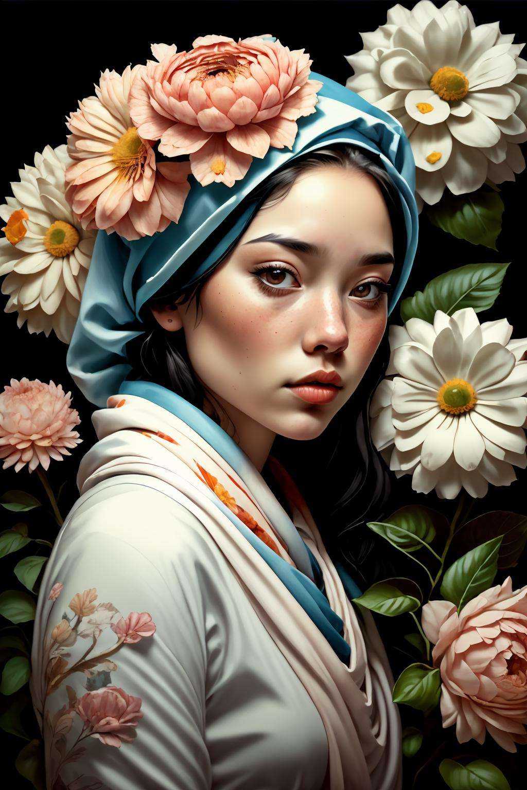 a woman with a white scarf on her head ,  Gardenia_Portraits on Tensor.Art