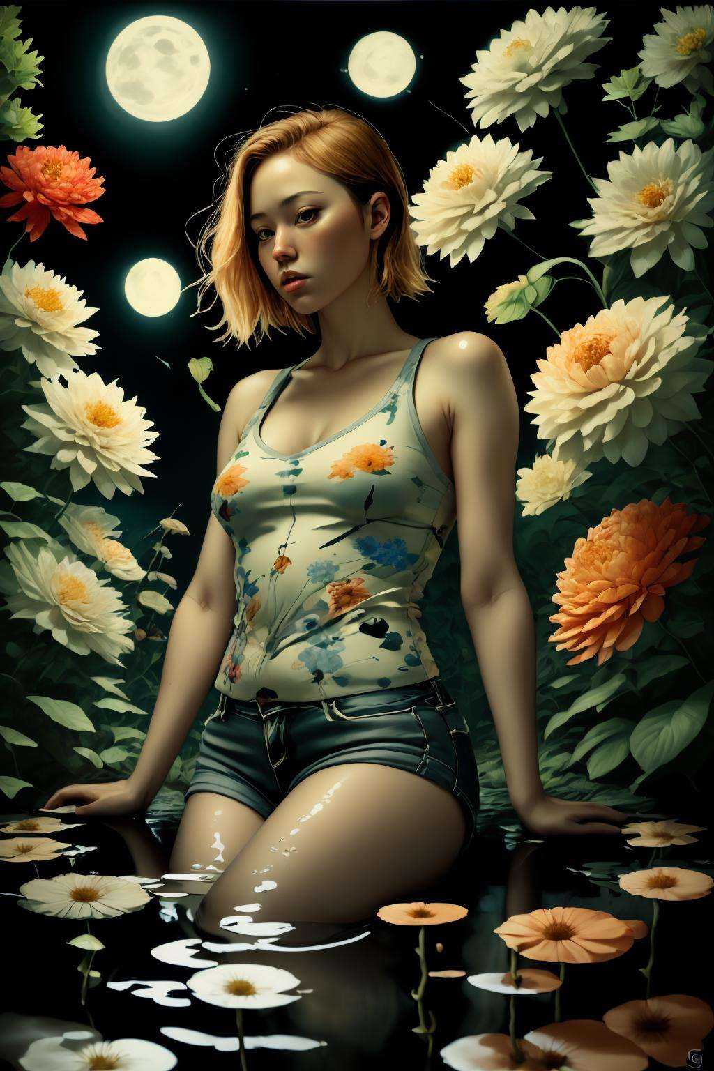 a car is parked in the water at night ,  Gardenia_Portraits on Tensor.Art