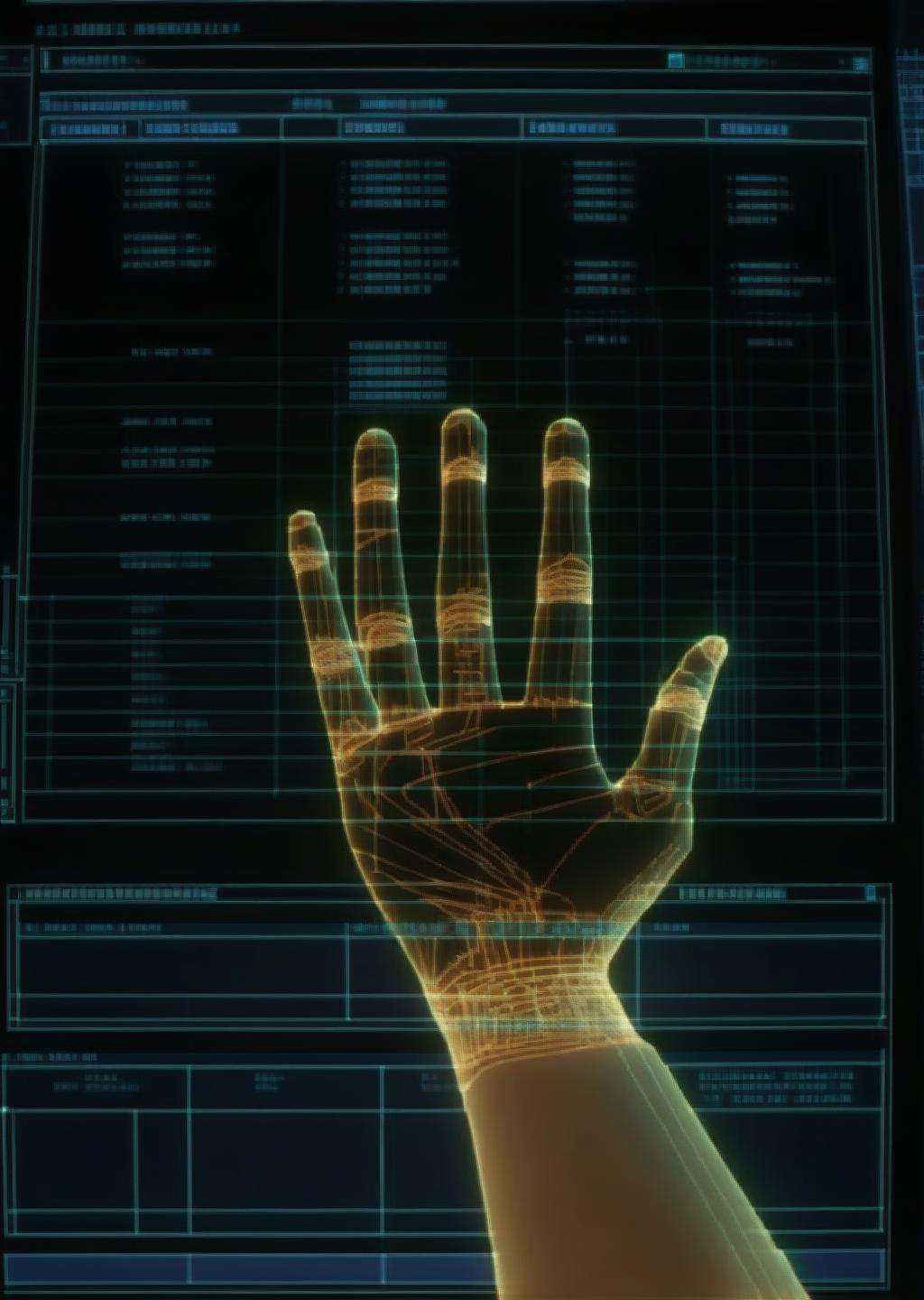 a screen shot of a hand that is on display in a museum of computer technology and information about the hand,  cgi,  a wir...