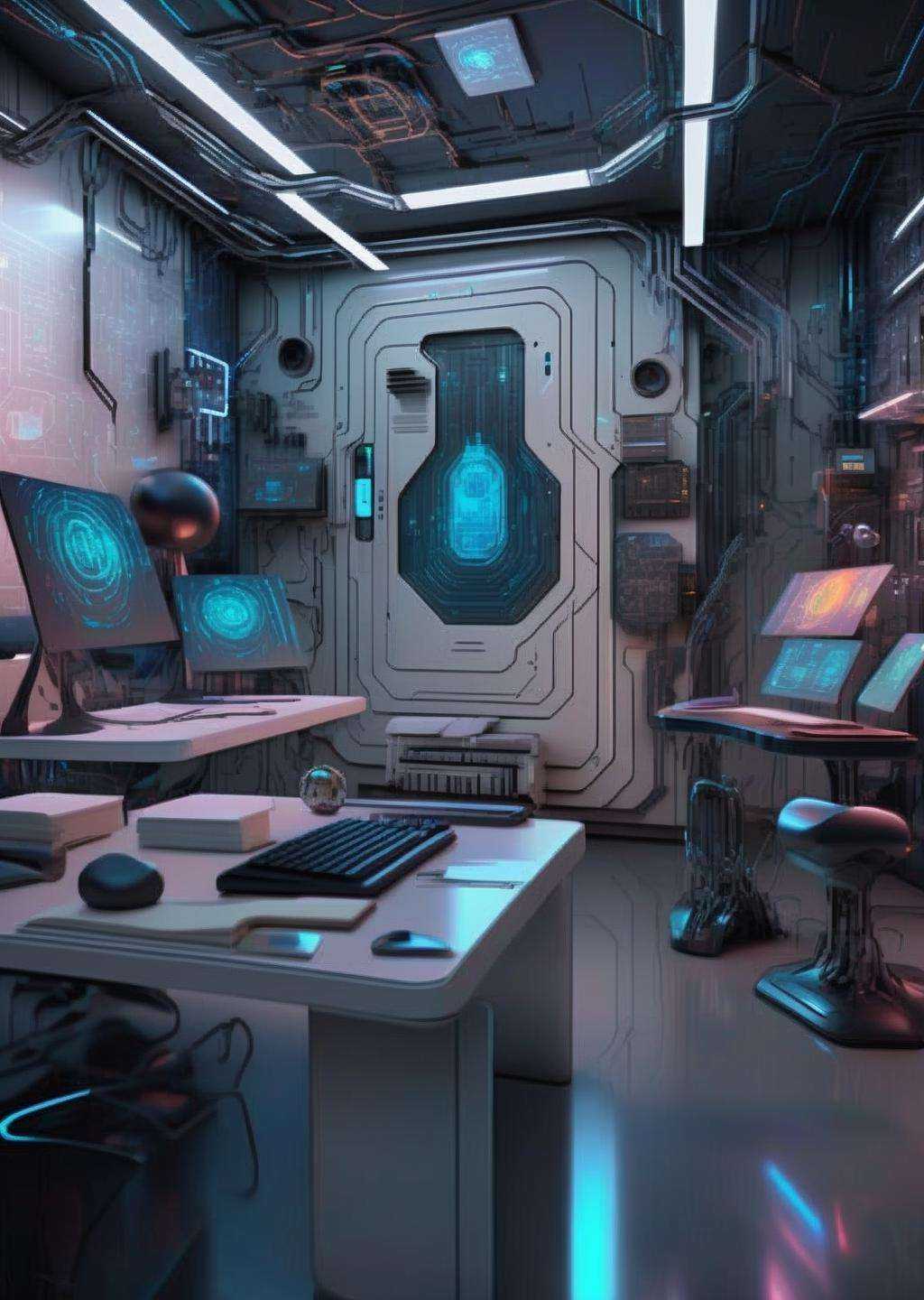 ((magazine photography)) ,  Techno-savant's den,  cybernetic laboratory on Tensor.Art